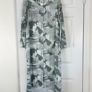 CBR Camouflage Shirt High Low Dress with Sequins Size Medium NEW